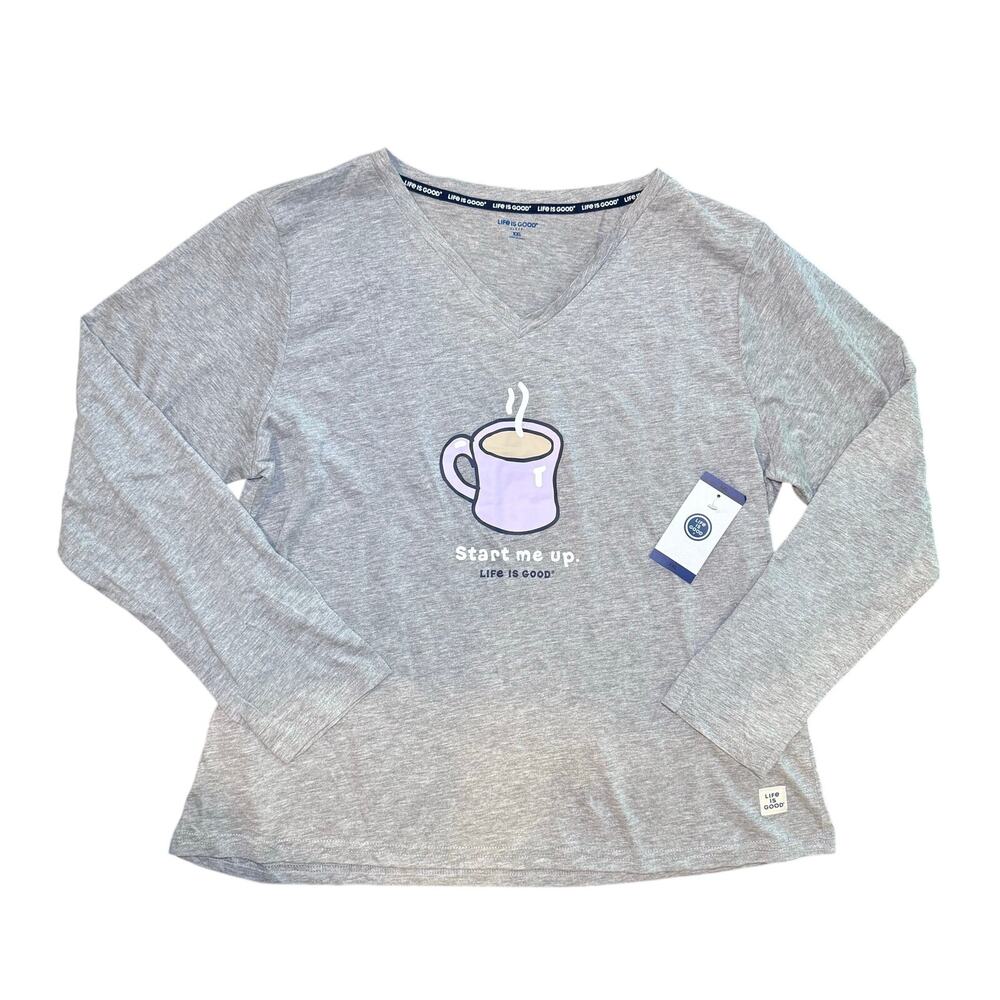 Life Is Good NWT Start Me Up Coffee Long Sleeve Sleep Shirt Gray XXL